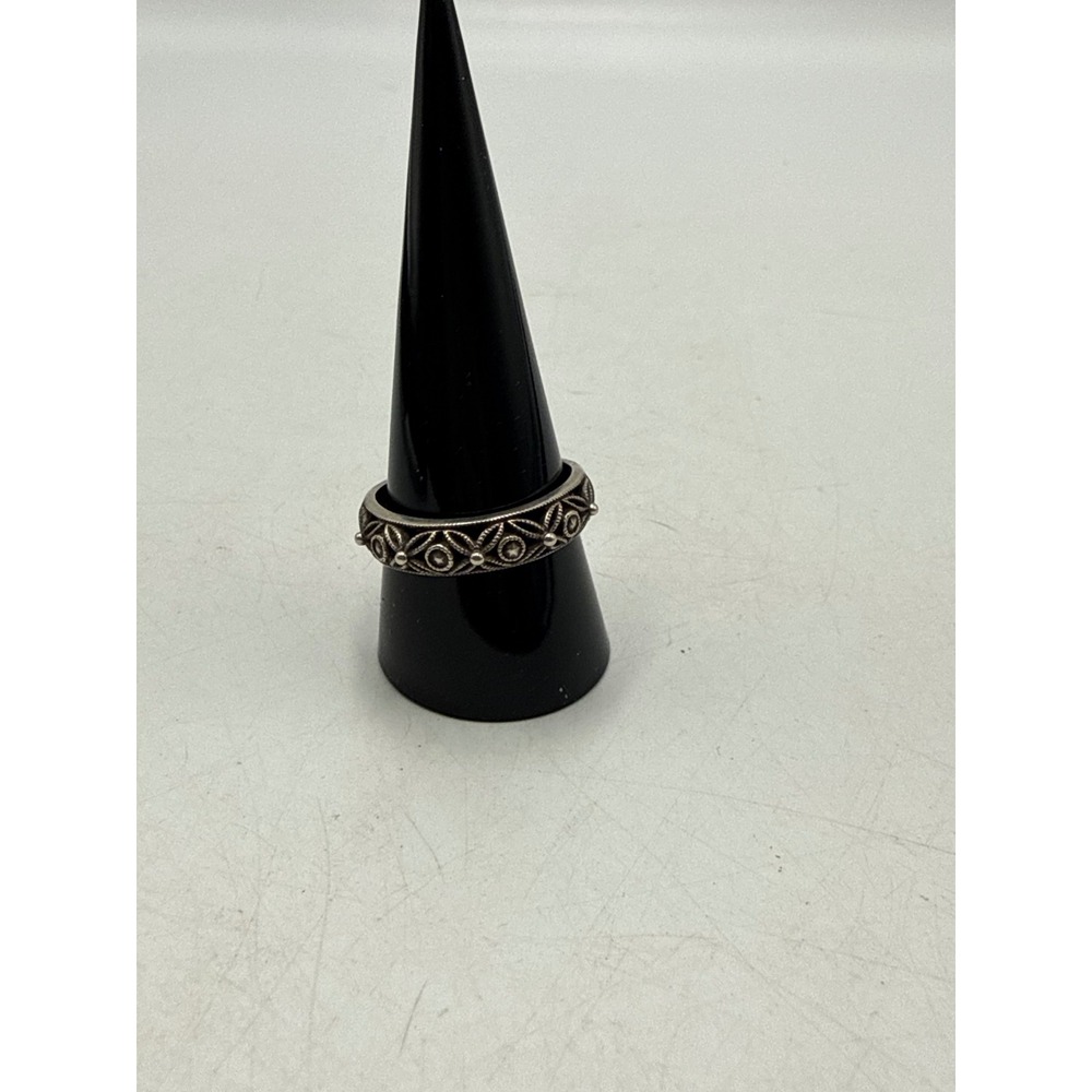 NV 925 Sterling Silver Oxidized Floral Beaded Band Ring Size 10